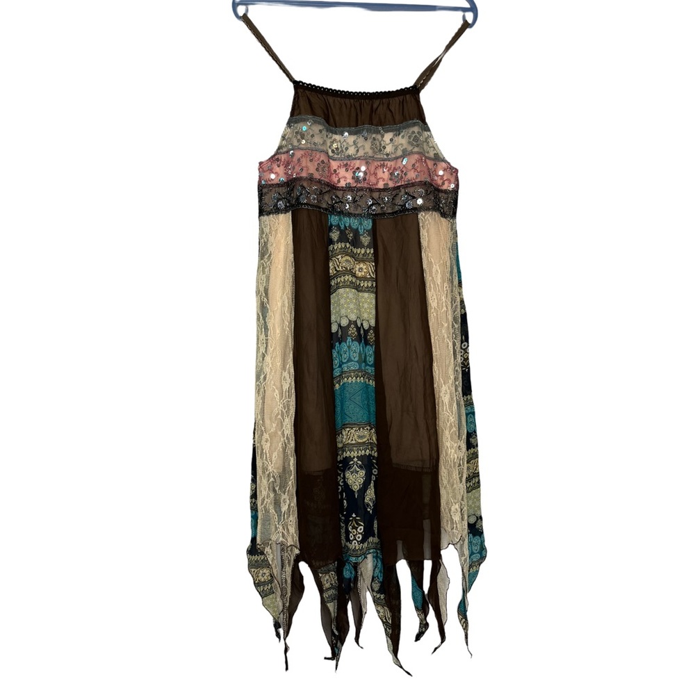 Women's Large Vintage Brown Lace Handkerchief 90s 2000s Y2K  Dress